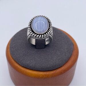 Carolyn Pollack Relios Blue Lace Agate Ring 925 Sterling Silver Rope Detailing